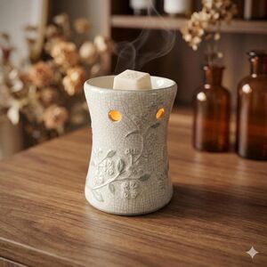 Vintage Yankee Candle Tart Warmer | White Floral Crackle Glaze Wax Melter